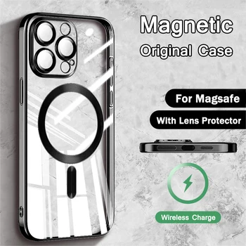 Şeffaf Magsafe İçin Manyetik Kılıf iPhone 14 13 11 12 Pro Max Artı Mini XS Max X XR Kablosuz Şarj Silikon Kapak funda