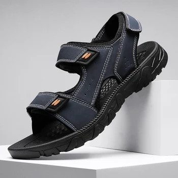 Marka Klasik Erkek Sandalet Yaz Hakiki Deri Sandalet Erkekler için Tatil Açık rahat ayakkabılar Erkek Sandalet Plaj 2023 Yeni