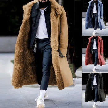 Moda Erkek kışlık palto Midi Uzunluğu Erkek Ceket Taklit Kürk Solmaz Orta buzağı Uzunluğu kışlık palto Sıcak