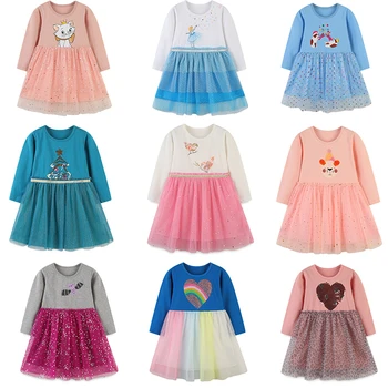 2023 Bebek Kız Elbise Sonbahar Kış uzun kollu elbise Çocuk Moda Karikatür Giyim Yuvarlak Boyun Örgü Prenses Elbise Dantel Etek 2-7Y