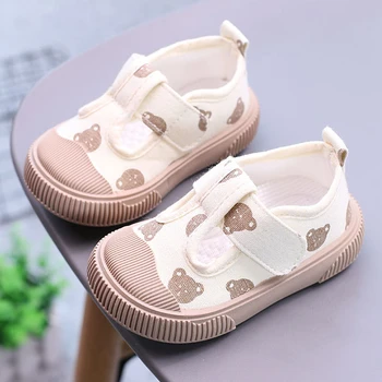 2023 Yeni Bahar Bebek Kız Ayakkabı Çocuklar Sonbahar kanvas ayakkabılar Çocuk gündelik ayakkabı Çocuklar İlk Yürüyüşe Kore Karikatür Ayı Tarzı