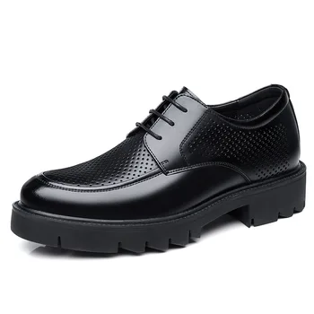 8 10 Cm yüksek Topuk Ayakkabı Erkekler için 2023 Yaz Sonbahar İçinde Yüksek Ayakkabı Erkek İçi Boş İş erkek İnek Deri Elbise Ayakkabı