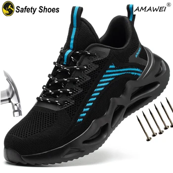 AMAWEI Yüksek Kaliteli Güvenlik Ayakkabıları Koruyucu iş çizmeleri Güvenlik Çelik Burunlu Ayakkabı Erkekler Anti-smash Anti-delinme Yıkılmaz Ayakkabı