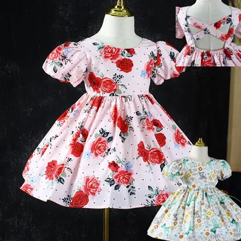 Backless Gül Çiçek Pamuk Yeni Yürümeye Başlayan Çocuklar Kızlar için Elbiseler Bebek yaz elbisesi Çocuk Kız Rahat Yumuşak Kız Elbise Tasarımı