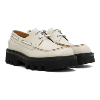 Beyaz Deri erkek ayakkabısı İngiliz Tarzı Tasarım Dantel-Up Tıknaz Platformu Loafer'lar Üzerinde Kayma rahat ayakkabılar Düğün İş Elbise Ayakkabı