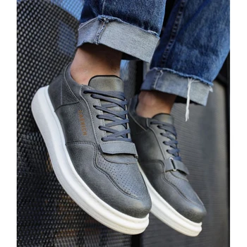 CFN Mağaza Sneakers Erkekler için Gri Suni Deri 2023 İlkbahar Sonbahar Casual Lace Up moda ayakkabılar Yüksek Taban Spor Rahat Hafif Günlük Orijinal Tuval Kokusuz Ortopedik Takım Elbise Ofis Düğün 073