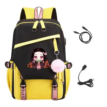 DemonSlayer Sırt Çantası USB şarj portu Öğrenci okul çantası Çok Fonksiyonlu Büyük Kapasiteli laptop çantası seyahat sırt çantası