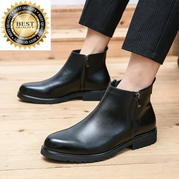Deri erkek Hakiki Klasik Retro Ayakkabı moda ışık lüks ayak bileği çizmeler rahat İngiliz kısa yüksek üst