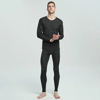 Erkek %100 % merinos Yünü Kış Taban Katmanı Termal Sıcak İç Çamaşırı seti Nefes Alabilen 210sm weit Üstleri pantolon seti
