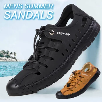 Erkek Deri Sandalet Yaz Plaj Rahat Yürüyüş erkek spor ayakkabı Açık Rahat Nefes İçi Boş Sandalet