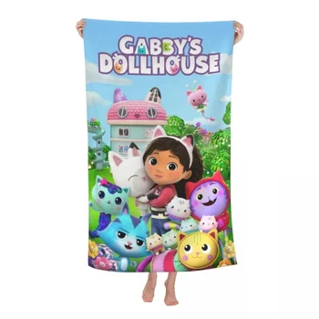 Gabby'nin Dollhouse banyo havlusu 3D Baskılı Mikrofiber Yumuşak Su Emici Nefes Kız Çocuklar İçin Dekoratif Karikatür Plaj Havlusu