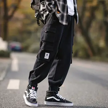 HOUZHOU Siyah Kargo Pantolon Erkekler Streetwear Moda erkek Kargo Pantolon Kore Tarzı Pantolon Erkekler için Koşu Harajuku Artı Boyutu