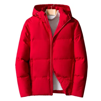 Kırmızı Erkekler Kış kapüşonlu ceket Büyük Boy Beyaz Ördek Aşağı Uzun Kollu Ceket Yüksek Kalite Moda Palto 7XL 8XL Erkek Giyim