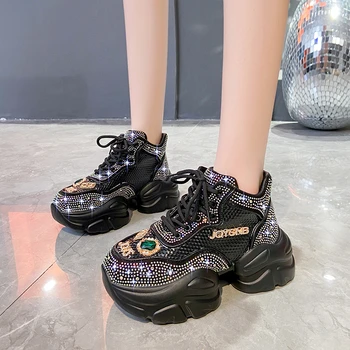 Lüks Rhinestone gündelik ayakkabı kadın ayakkabısı Rahat Kalın Taban Tasarım Renk Eşleştirme Kristal Sequins Koşu spor ayakkabı