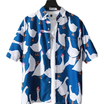 Plaj Çiçek Gömlek Erkekler Kısa Kollu Yaz İnce Gevşek Ins Trend Vintage Hawaiian Tembel Ceket Gömlek Hip Hop erkek Büyük Boy Gömlek