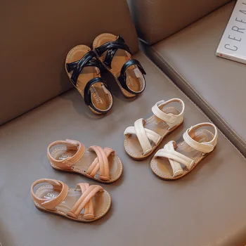 Prewalker Prenses Sandalet Çocuklar bebek ayakkabısı Chaussures Yaz Yumuşak Alt Küçük Kızlar Flats Sandalet 2023 Siyah Beyaz Pembe