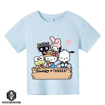 Sanrio Çocuklar Benim Melodi Gömlek Yaz Hello Kitty Kadın Karikatür Rahat kısa kollu tişört Erkek Bebek Giyim Kız Giyim