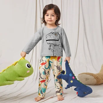Sevimli Çocuk Giysileri Pamuk Gri Nem Esneklik Dört Mevsim Kıyafetler Karikatür Animasyon Pijama Kız ve Erkek Giyim için