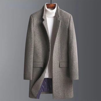 Sonbahar / Kış Erkek Yün Ceket Ceket Orta uzunlukta Kalınlaşmak erkek Kış Ceket Moda Rahat Standı Yaka Sıcak erkek Ceket