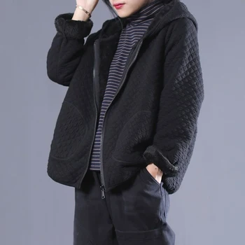 Sonbahar Kış Kore Tarzı Kadın Uzun Kollu Gevşek Kalın Sıcak Palto Tüm eşleşmiş Rahat Kapüşonlu Argyle Ceketler En kaliteli D422
