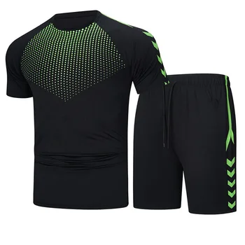 Spor Giysileri Yaz spor elbise Erkekler Rahat Nefes Örgü Koşu Setleri Spor Spor T-Shirt + Şort İki Parçalı Set