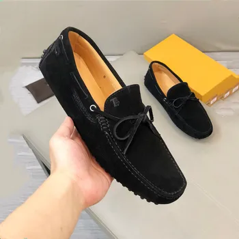 Tasarımcı ilmek rahat ayakkabılar moda ayakkabılar El Yapımı Süet Hakiki deri makosenler Üzerinde Kayma erkek Flats Erkek sürüş ayakkabısı