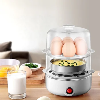 Taşınabilir Otomatik Mini yumurta pişiricisi Makinesi Elektrikli Paslanmaz Çelik Kazan Deluxe Hızlı 2 Katmanlı yumurta kaynatıcı Ocak 14 Yumurta
