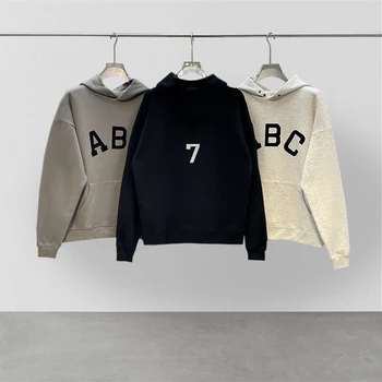 Temel jumper, klasik moda marka ABC Büyük Baskı 7, yüksek kaliteli kazak, hip-hop, gevşek unisex büyük boy hoodie