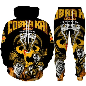 Yeni Komik Cobra Kai 3D Baskı eşofman takımı Erkek Kadın Hoodie + Pantolon 2 adet Set Moda Büyük Boy Casual Streetwear Kazak Giyim