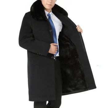 Yeni Varış Moda Erkekler Kış Uzun Ceket Kalınlaşmış Palto Kürk Yaka Rahat Kapalı Düğme Artı Kadife Boyutu M L XL XXL XXXL