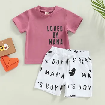 Yenidoğan Bebek Erkek Giysileri 2023 Yaz Kıyafet Kısa Setleri Rahat Kısa Kollu Mektup Üstleri İpli Şort 0 ila 3 Yıl