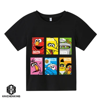 Çocuklar Yaz Kısa Kollu Kız ve Erkek T shirt Susam Sokağı Elmo Karikatür Baskı çocuk T-shirt Komik Bebek Giysileri