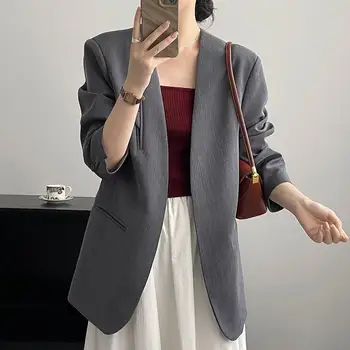 İlkbahar Sonbahar kadın Düz Renk Takım Elbise Ceket Ofis Bayan Kostüm İnce günlük giysi Ceket Kore Blazer