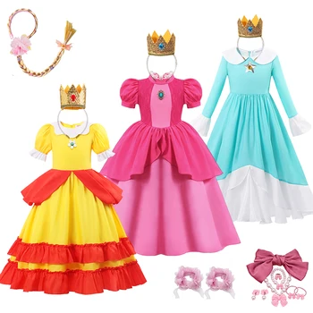 Şeftali Prenses Cosplay Elbise Kız Oyunu Rol Oynayan Kostüm Doğum Günü Partisi Sahne Performansı Kıyafetler Çocuklar Karnaval Fantezi Elbise